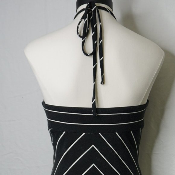 J Lopez striped BEACHY Navy/White Halter Maxi stretchy flattering size M - Picture 5 of 7